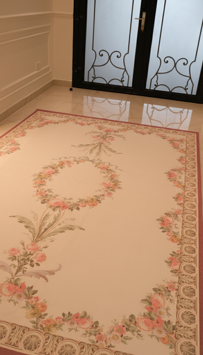 Classical Ribbons and Roses Burgundy Rug
