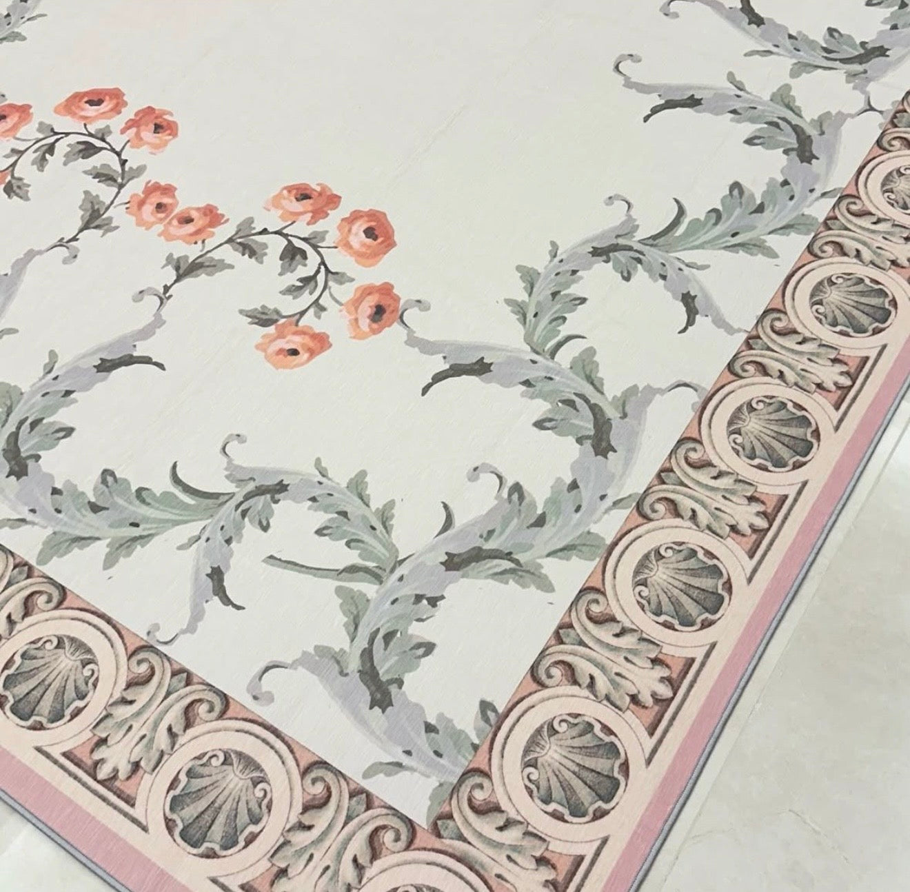 Beige and Green Rug