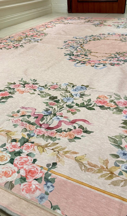 Peach pink Floral Rug
