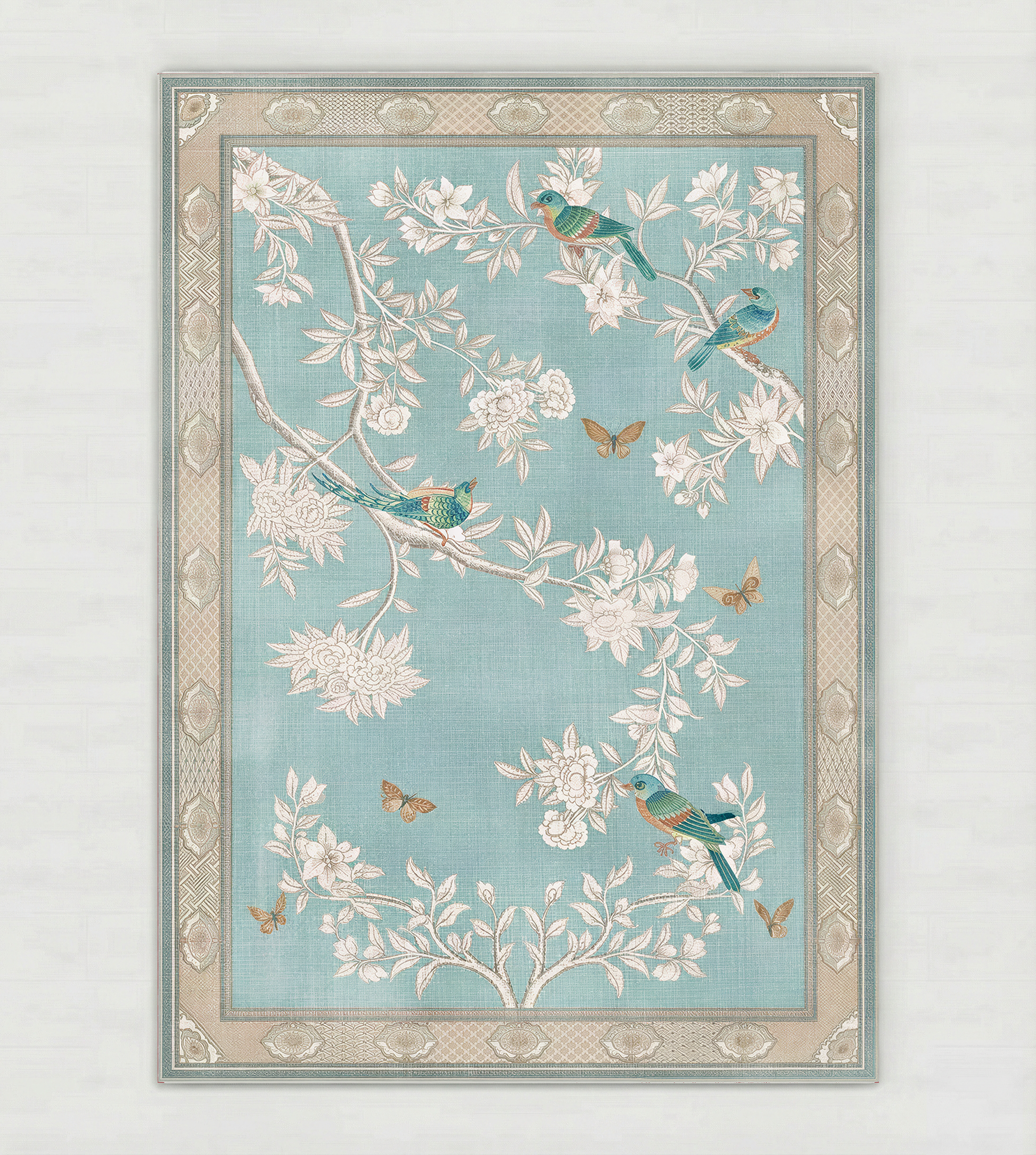 Blue folk floral rug