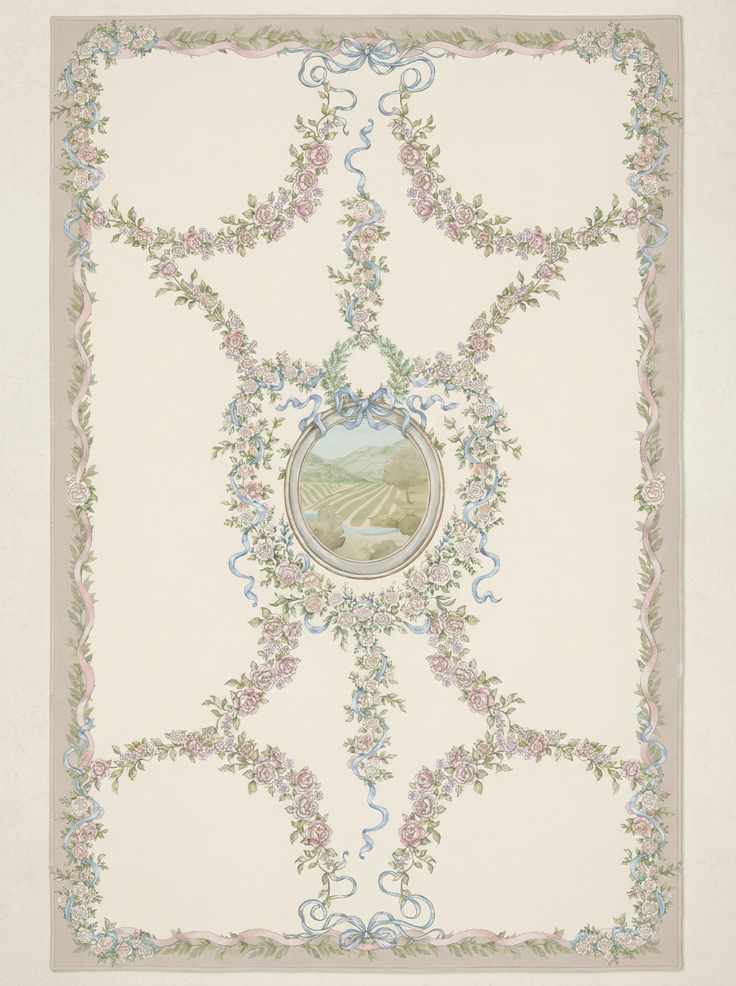 سجادة بيج مزينة بشرائط زرقاء - 1 