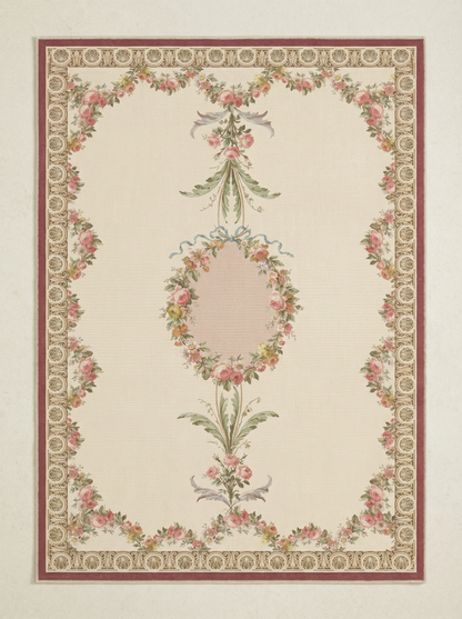 Classical Ribbons and Roses Burgundy Rug