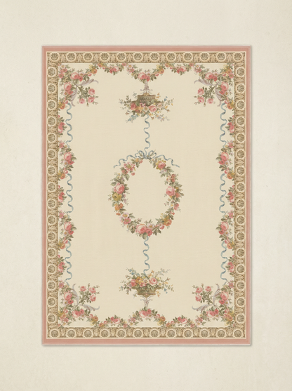 Classical Ribbons and Roses Pink Rug